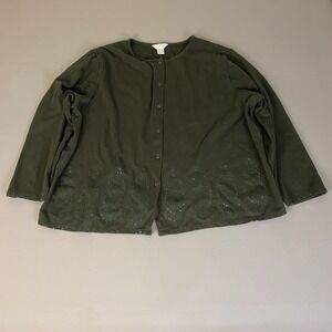 Cj Banks Sequin Christmas Tree Cardigan Plus Size 3X Olive Green Button‎ Front *